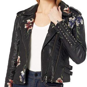 BLANKNYC Black Vegan Leather Floral Jacket